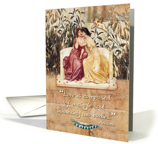 Valentine's Day Lesbian Themed Vintage Greek Painting Love Quote card