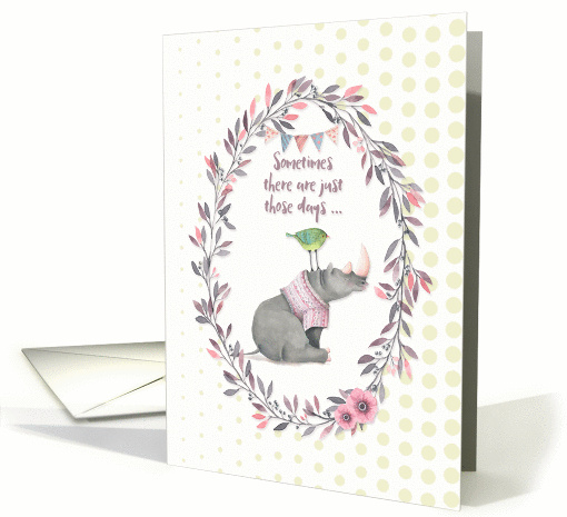 Encouragement Rhinoceros and Bird Cute Floral Wreath and... (1392510)