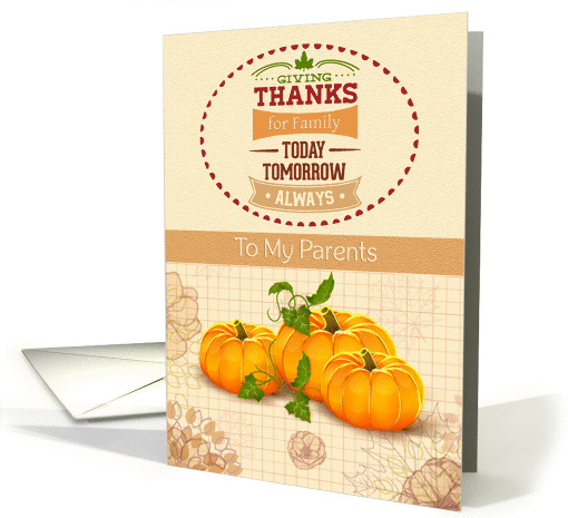 Thanksgiving to Parents Holiday Pumpkins &Trendy Word Art card