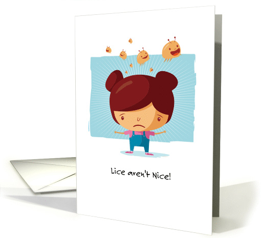 Get Well from Lice Unhappy Cartoon Girl and Jumping Lice card