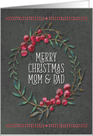 Merry Christmas to Mom & Dad Berry Wreath Chalkboard Style card