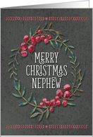 Merry Christmas To Nephew Berry Wreath Chalkboard Style card