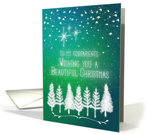 Merry Christmas to Godparents Trees & Snow Winter Scene Pretty card