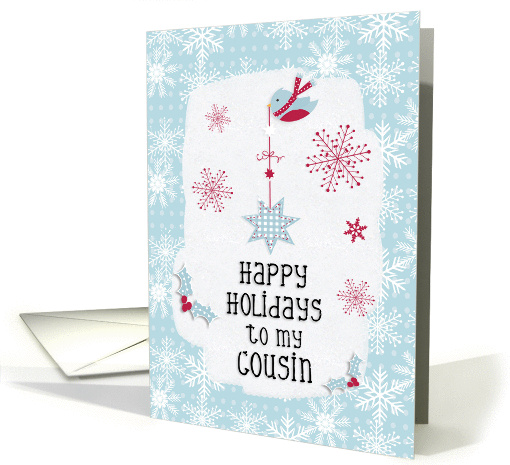 Happy Holidays to my Cousin Snowflakes Pretty Winter Scene card