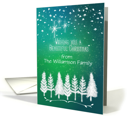 Merry Christmas Custom Name Beautiful Trees & Snow Winter Scene card