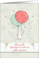 Happy Easter Sister & Wife Bunny Floating with Big Balloons Flowers card