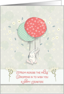 From Across the Miles Happy Easter Bunny Floating Balloons Flowers card