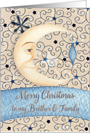 Merry Christmas to Brother & Family Crescent Moon & Stars and Ornament card
