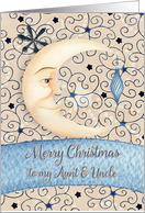 Merry Christmas to Aunt & Uncle Crescent Moon, Stars, and Ornament card