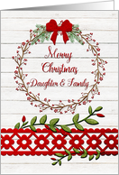 Merry Christmas to Daughter & Family Rustic Pretty Berry Wreath, Vines card