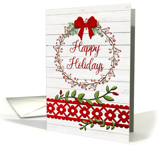 Happy Holidays Rustic Pretty Berry Wreath and Vines card (1441070)