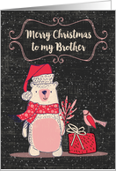 Merry Christmas to Brother Bundled Up Bear,Bird and Present with Snow card