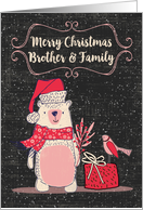 Merry Christmas Brother and Family Bundled Up Bear,Bird and Present card