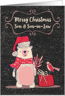 Merry Christmas to Son and Son-in-Law Bundled Up Bear and Bird card