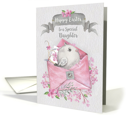 Happy Easter Daughter Cute Bird in a Pink Envelope with Flowers card