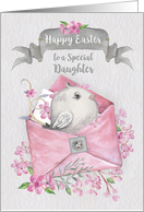 Happy Easter Daughter Cute Bird in a Pink Envelope with Flowers card