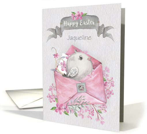 Happy Easter Custom Name Cute Bird in a Pink Envelope... (1450364)