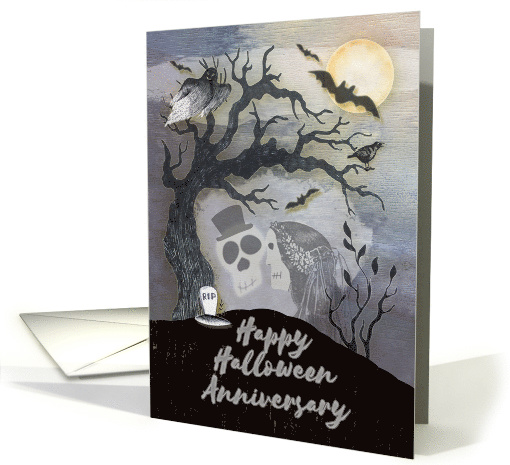 Happy Halloween Anniversary Creepy Woods with Skulls Trees Bats card