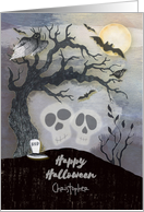 Happy Halloween Custom Name Creepy Woods with Skulls Trees Bats card