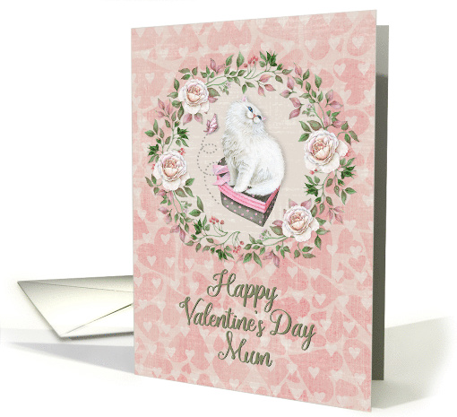 Happy Valentine's Day to Mum Pretty Kitty Hearts Roses card (1453492)