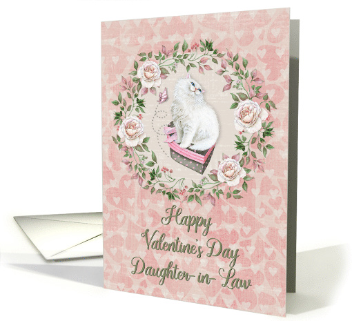 Happy Valentine's Day Daughter-in-Law Pretty Kitty Hearts Roses card