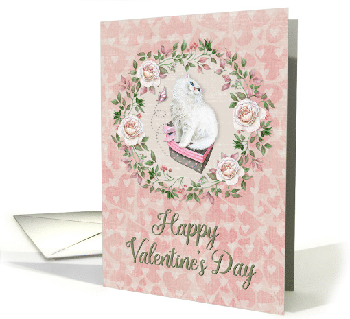 Happy Valentine's Day Pretty Kitty Hearts Roses card (1453920)