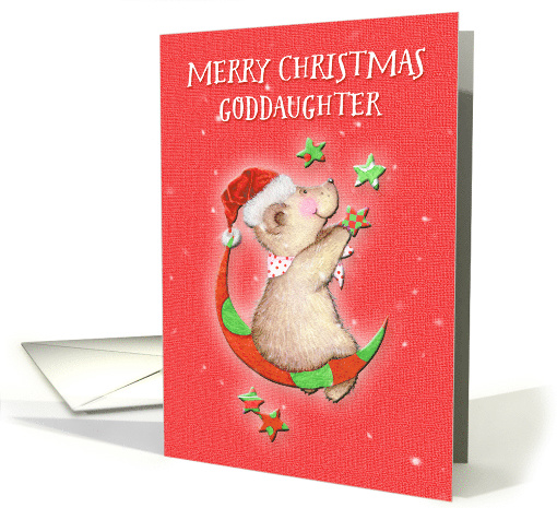 Merry Christmas to Goddaughter Adorable Teddy Bear Moon and Stars card