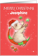 Merry Christmas Custom Name Adorable Teddy Bear Moon and Stars card