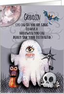 Happy Halloween to Grandson Halloween Scene Ghost Funny Pun card