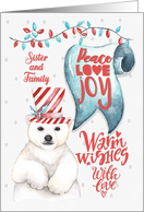 Merry Christmas Sister and Family Polar Bear Word Art card