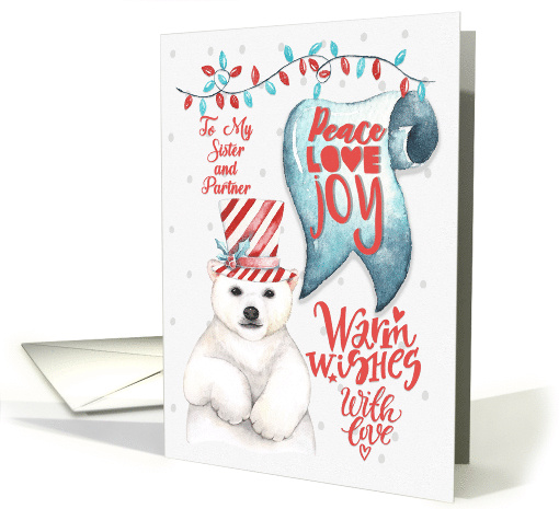 Merry Christmas to Sister and Partner Polar Bear Word Art card