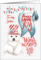 Merry Christmas to Sister Polar Bear Word Art card