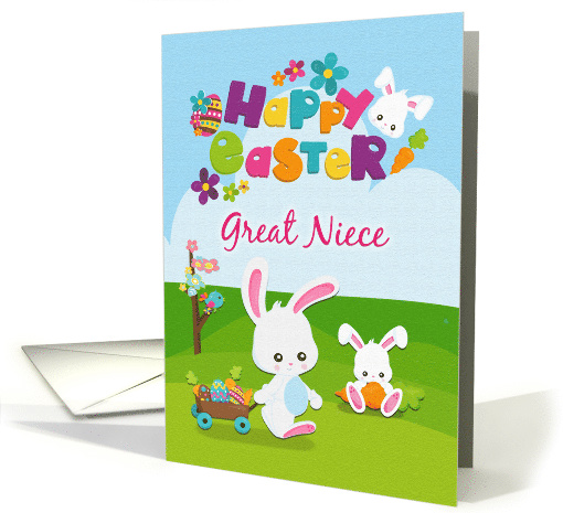 Happy Easter to Great Niece Cute Bunnies with Flowers card (1517936)