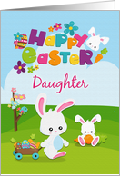Happy Easter to Daughter Cute Bunnies with Flowers card
