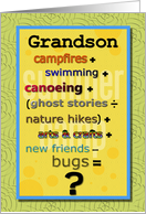 Thinking of You Grandson at Summer Camp Humorous Math Problem card