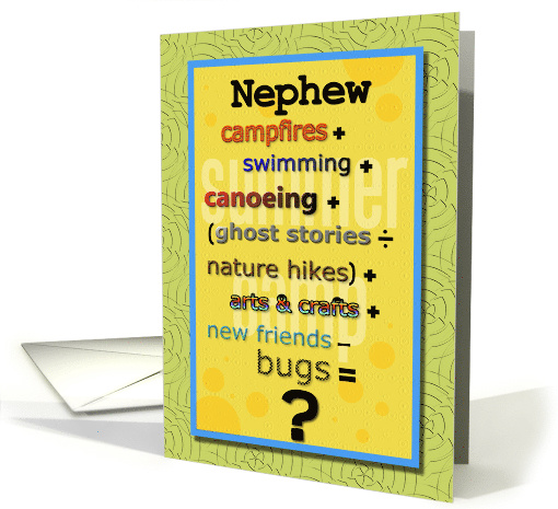 Thinking of You Nephew at Summer Camp Humorous Math Problem card
