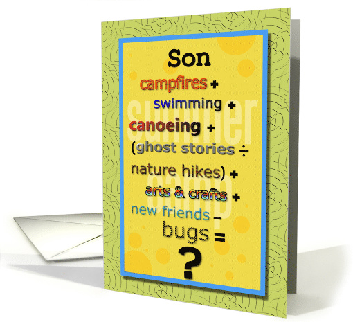 Thinking of You Son at Summer Camp Humorous Math Problem card