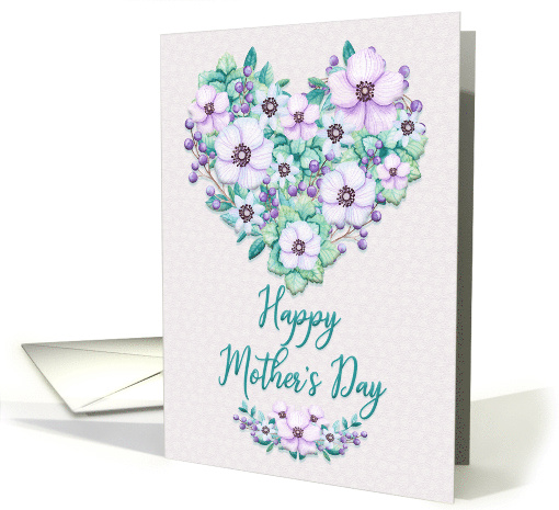 Happy Mother's Day Pretty Purple Floral Heart Wreath card (1521506)