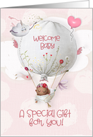 Baby Shower Gift Welcome Baby Girl African American Hot Air Balloon card