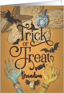 Happy Halloween to Grandson Creepy Trick or Treat Word Art card