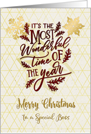 Merry Christmas to a Special Boss Wonderful Time of the Year Word Art card