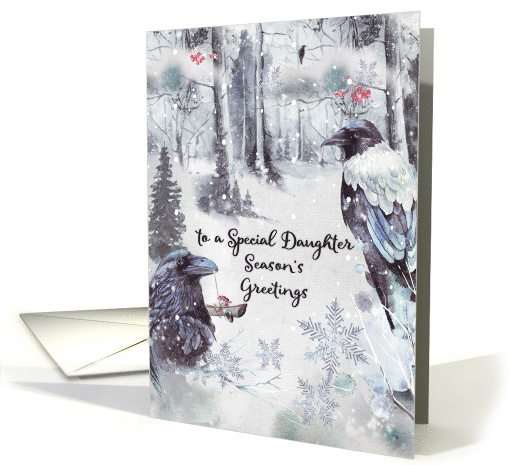 Season's Greetings to Daughter Winter Woodland Scene with Ravens card