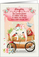 Happy Easter to Daughter Cute Bunny in a Wagon with Flowers card