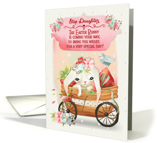 Happy Easter to Step Daughter Cute Bunny in a Wagon card (1554418)