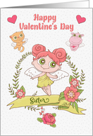 Happy Valentine’s Day to Sister Cute Girl and Animals card