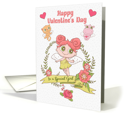 Happy Valentine's Day to a Special Girl Cute Girl and Animals card