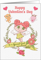 Happy Valentine’s Day to a Special Girl Cute Girl and Animals card