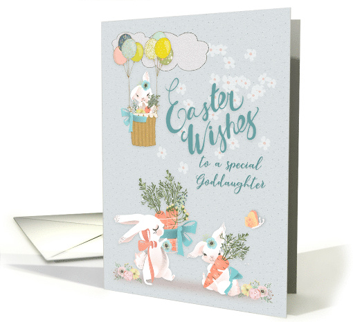Happy Easter to a Special Goddaughter Cute Bunnies with Flowers card
