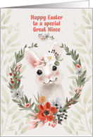 Happy Easter to Great Niece Adorable Bunny with Flowers card