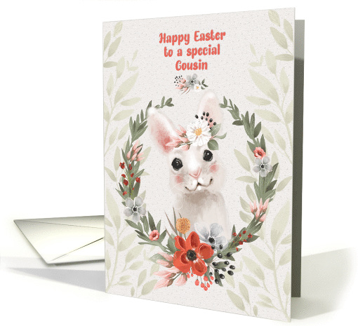 Happy Easter to Cousin Adorable Bunny with Flowers card (1560034)